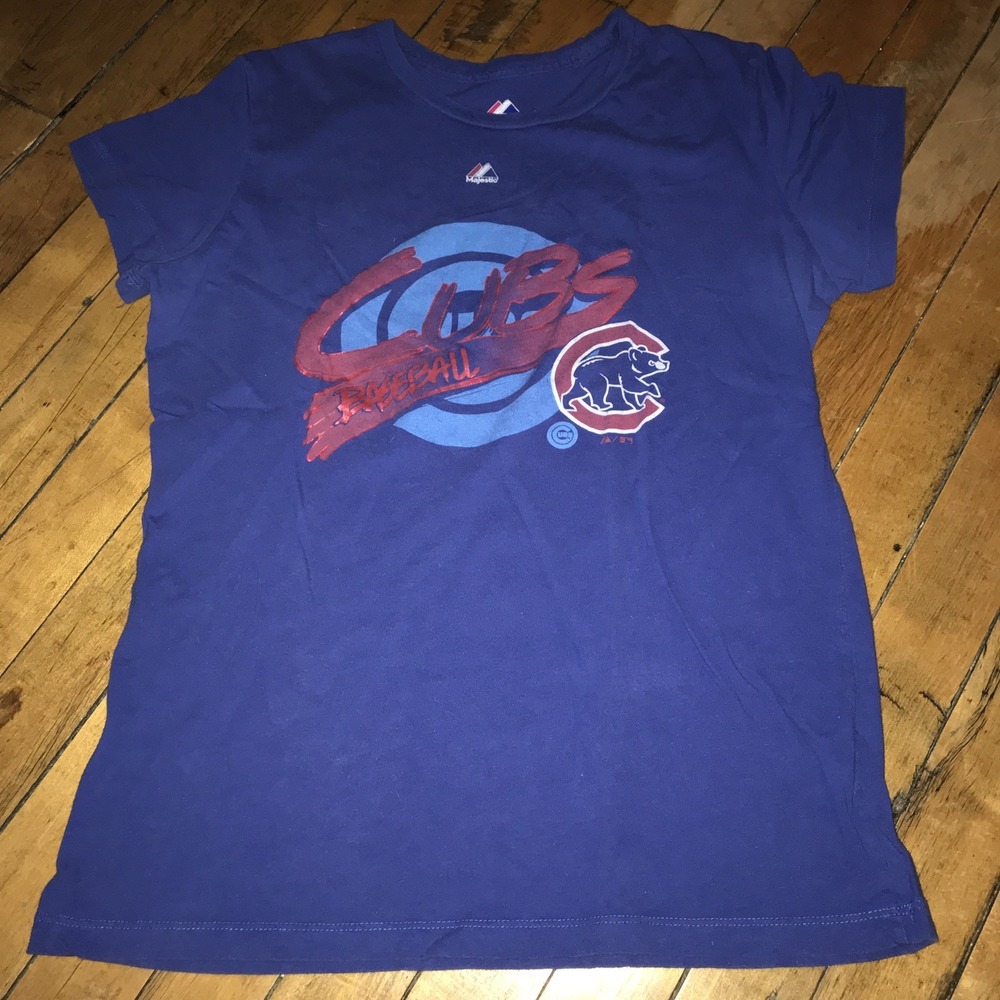 Chicago Cubs Womens Large Blue Graphic T-Shirt Majestic